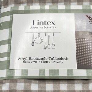 Lintex‎ Home Brown Gingham Vinyl Tablecloth 52 x 70 Rectangle Flannel Back BBQ